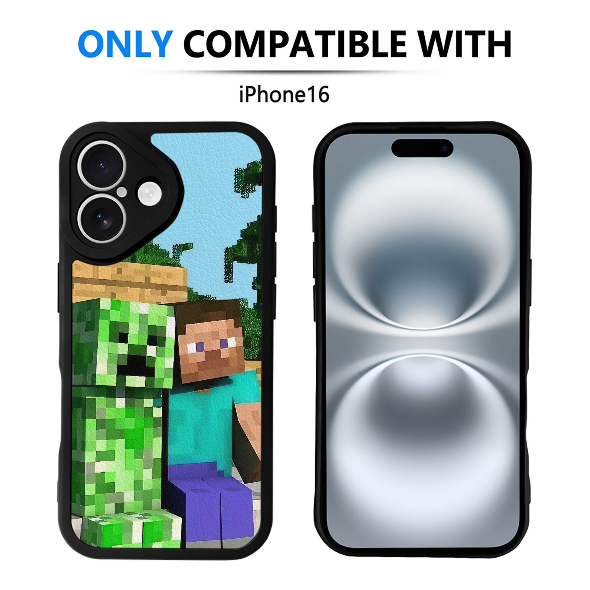 （画像用） マインクラフト ブロックの世界 Minecraft MC Block world 【iPhone 16シリーズ対応】シリコンスマホケース（レザー調） 材質：シリコン